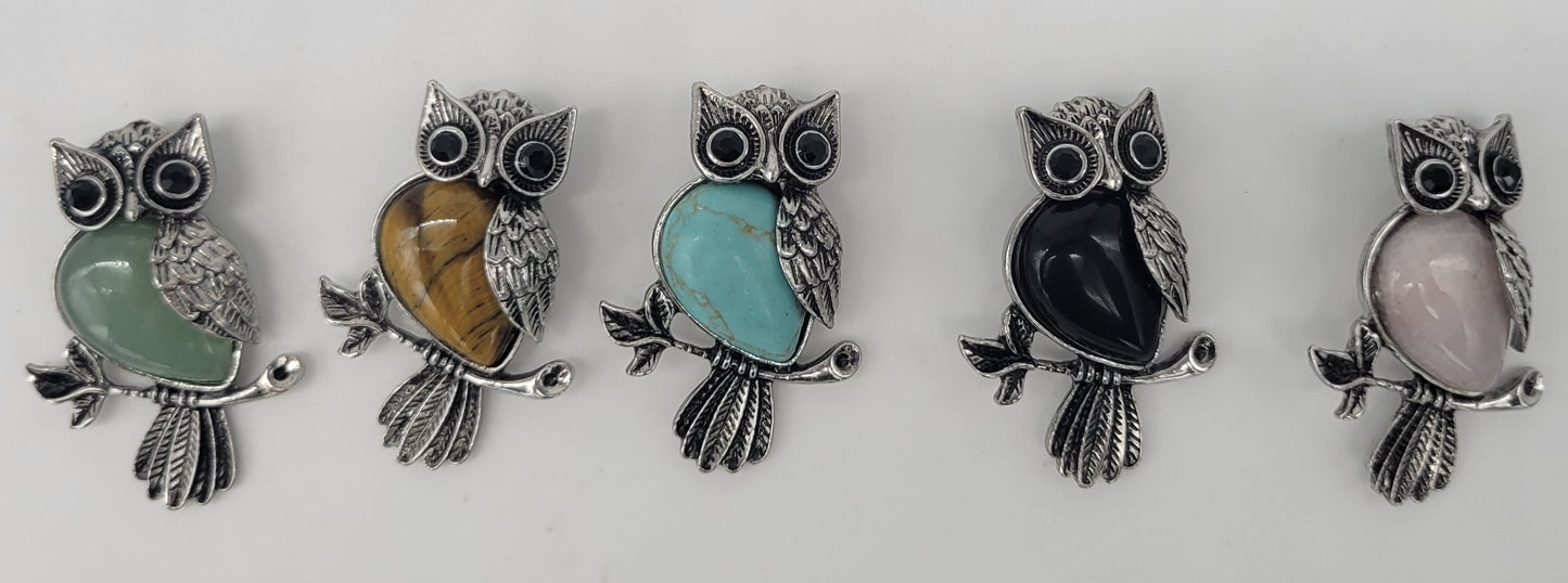 Owl Charm Pendant Necklace with Inlaid Turquoise Stone