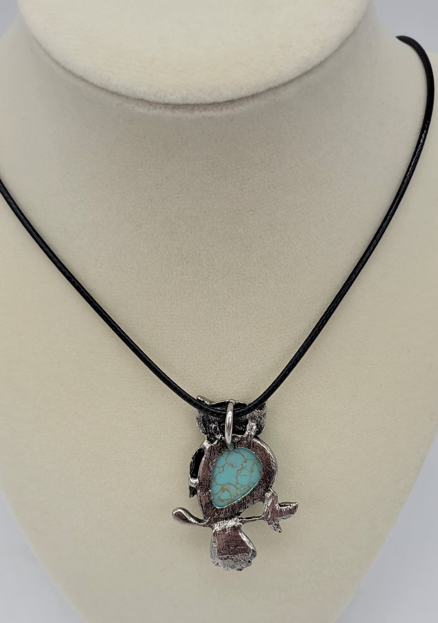 Owl Charm Pendant Necklace with Inlaid Turquoise Stone