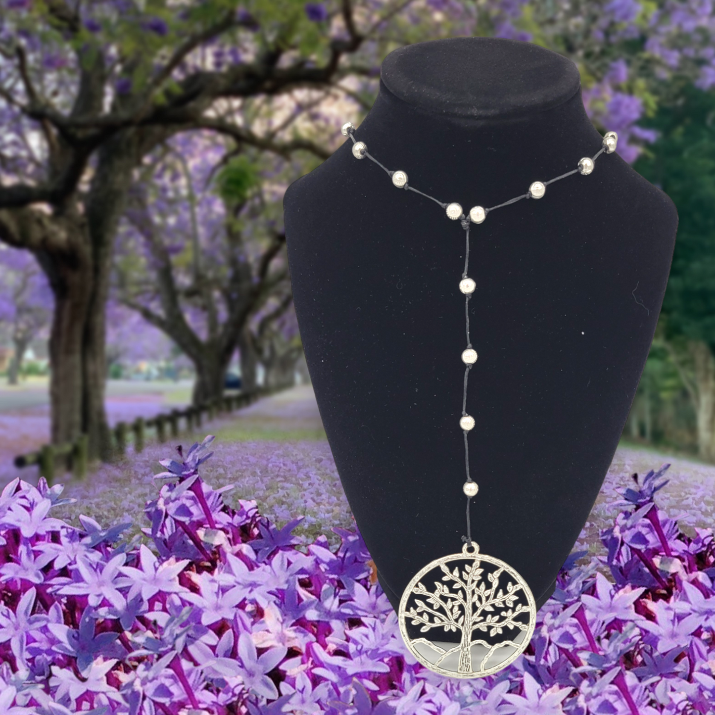 Tree of Life Necklace on Black Cord